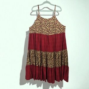 VTG More Jazz Tiered Dress Woman XL Sleeveless Cottage Sundress Color Block Boho